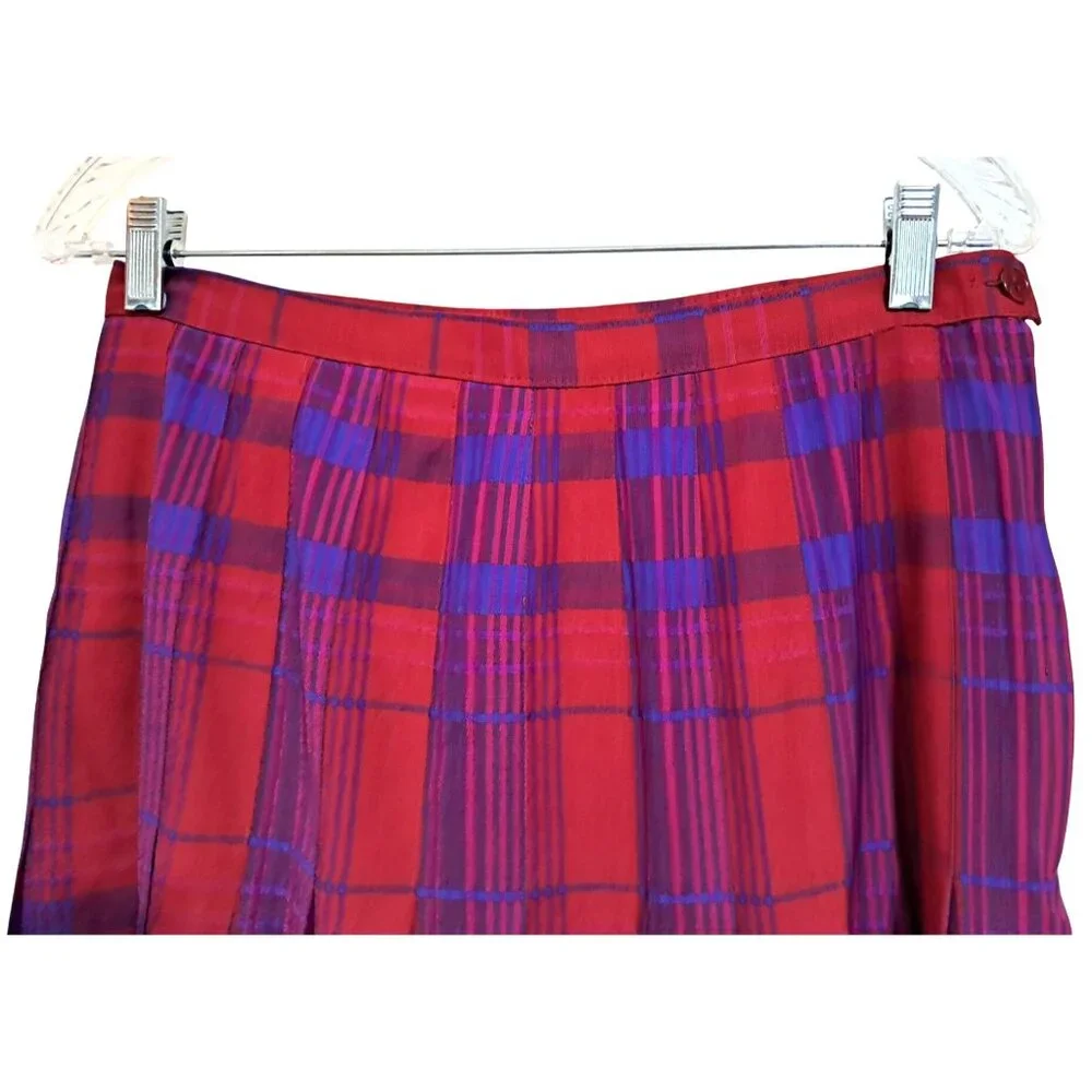 Pendleton Pleated Skirt Womens 6 / 8 Vintage Red Purple Plaid Wool Midi Made USA